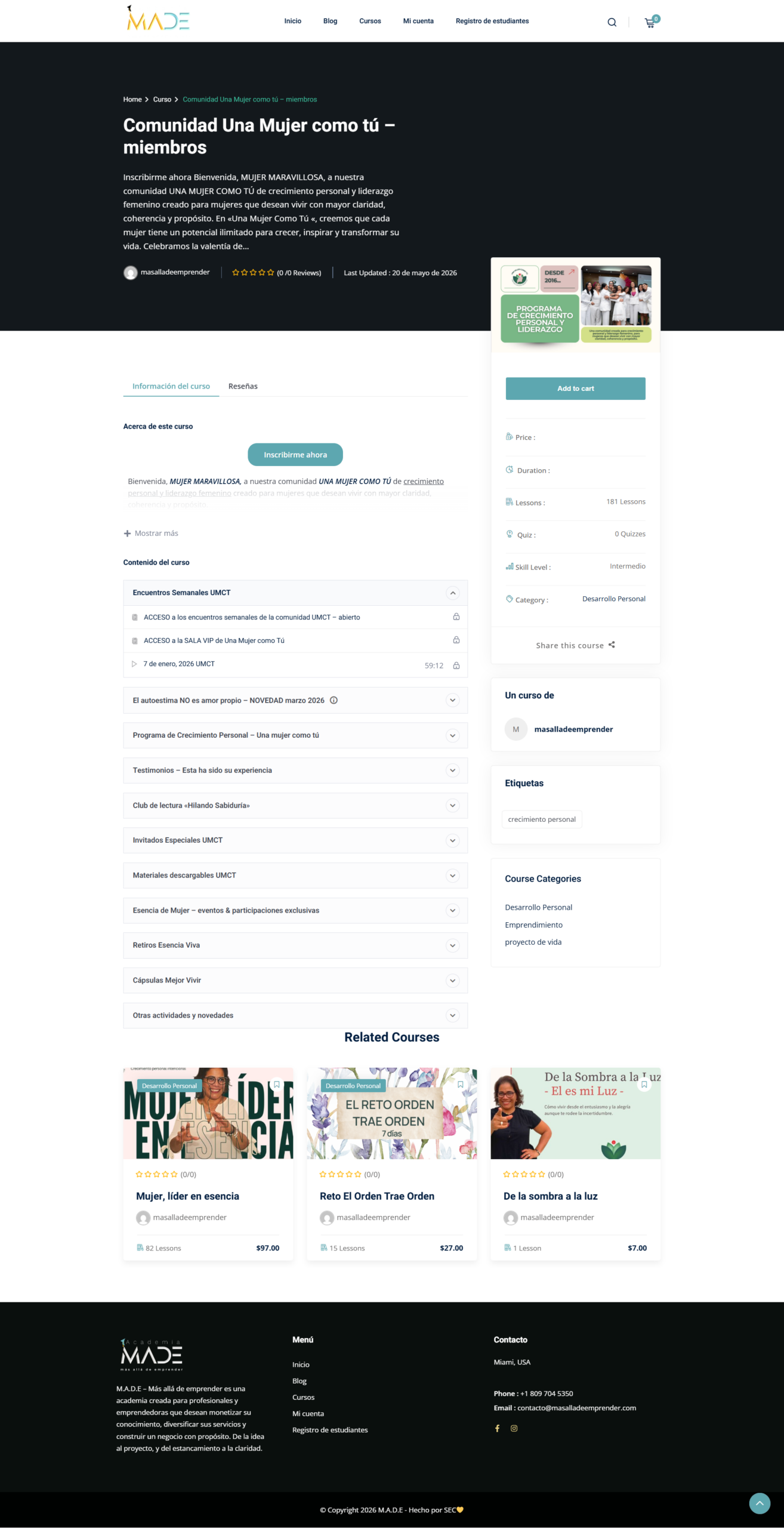 Academia M.A.D.E. curso comunidad una mujer como tú